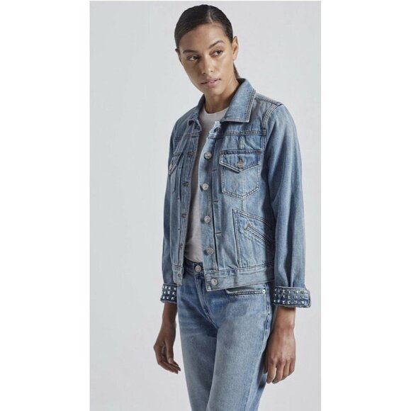 Current/Elliott The Turnt Boulder Studded Denim Jacket Size US 4 - Picture 4 of 8